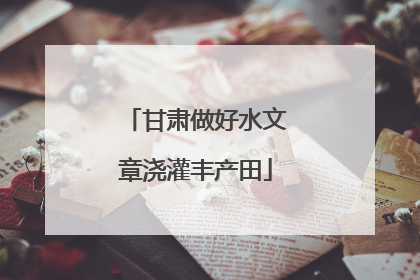 甘肃做好水文章浇灌丰产田