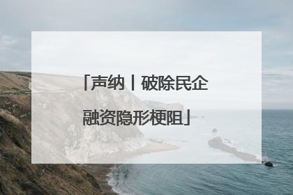 声纳丨破除民企融资隐形梗阻